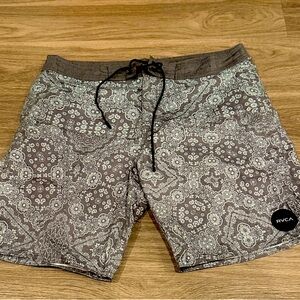 RVCA Gray Patterned Men Swim Board Shorts